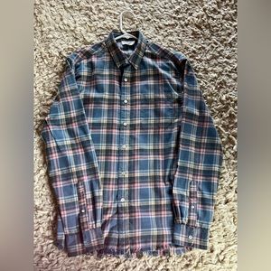 Men’s FRAME shirt plaid. Light flannel. Pale blue with pocket